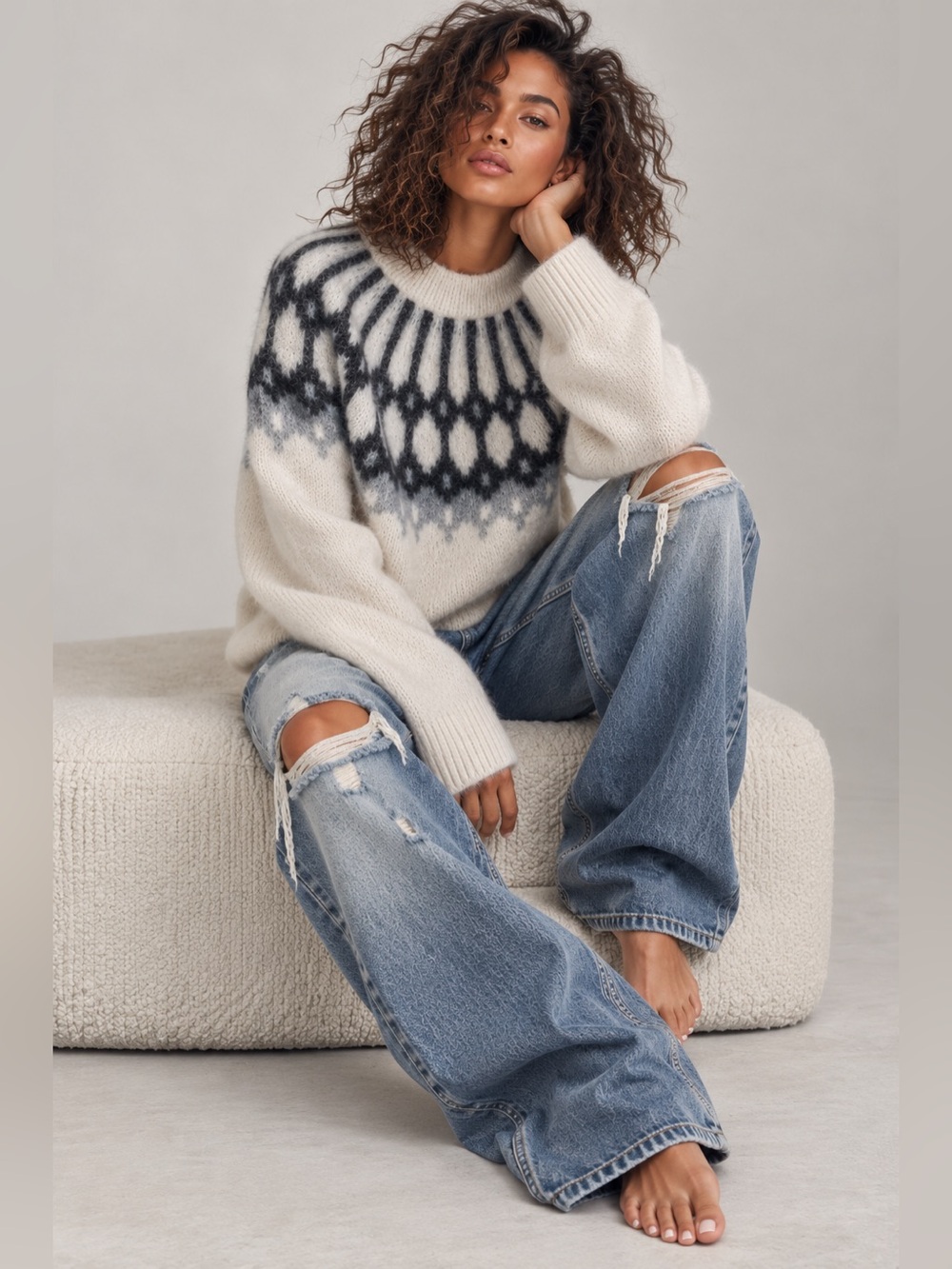 Banana Republic Soft Cozy Chinky Fair Isle Mock Neck Sweater Sz Med
